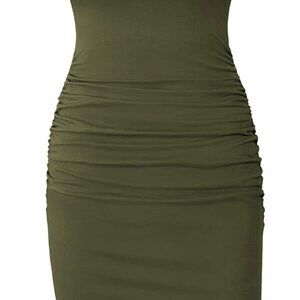 Women's Short Sleeve Ruched Casual Sundress Midi Bodycon T Shirt Dress